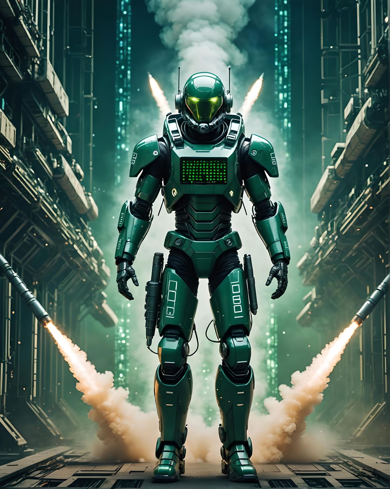 Cyborg Rocket Launch in Cyberpunk Style