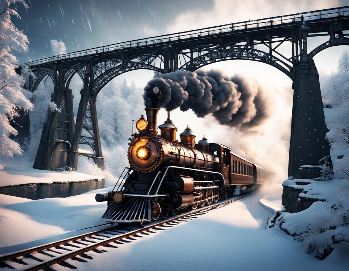 Steampunk Train in Winter Wonderland