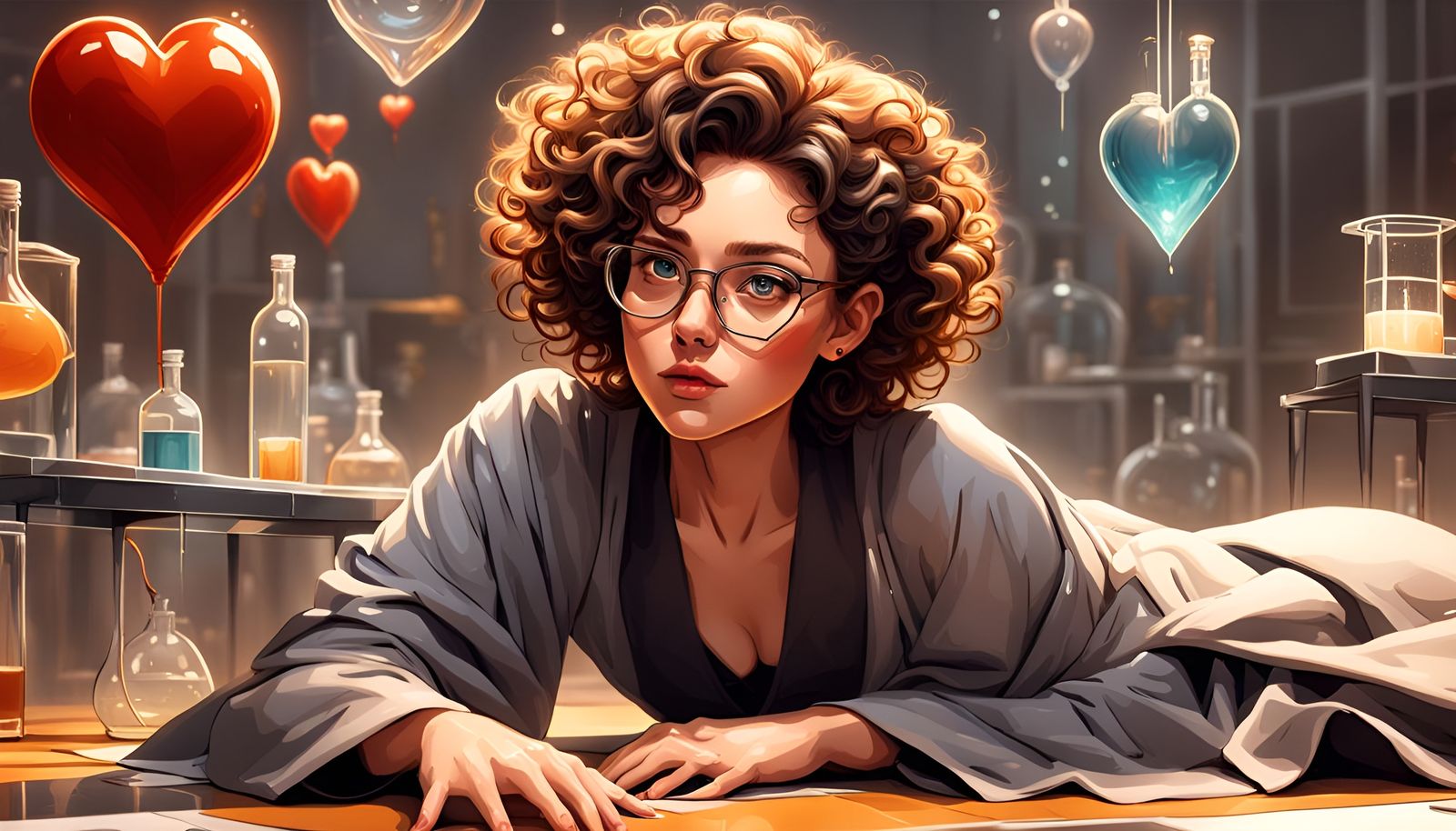 Hyperrealistic Alchemist in a Colorful Laboratory