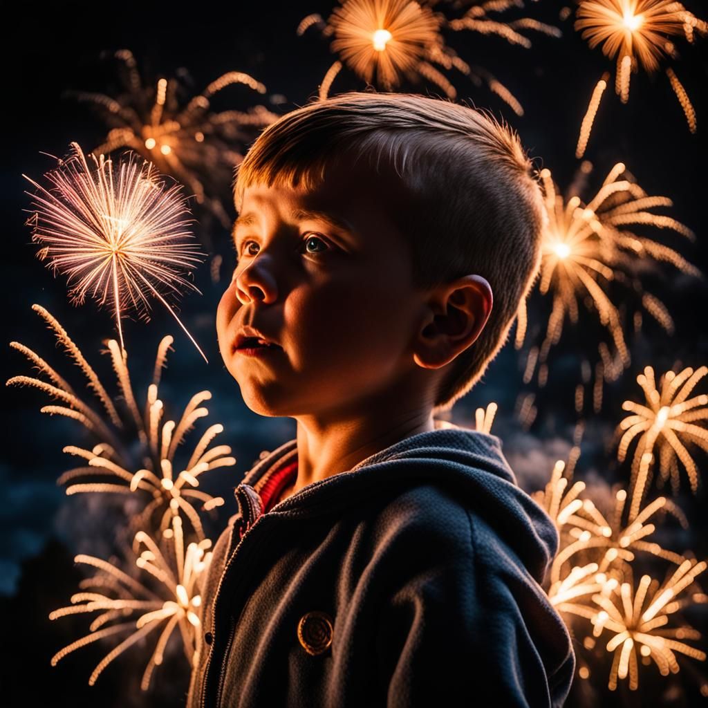 Child Lights Fireworks: Close-Up Photography