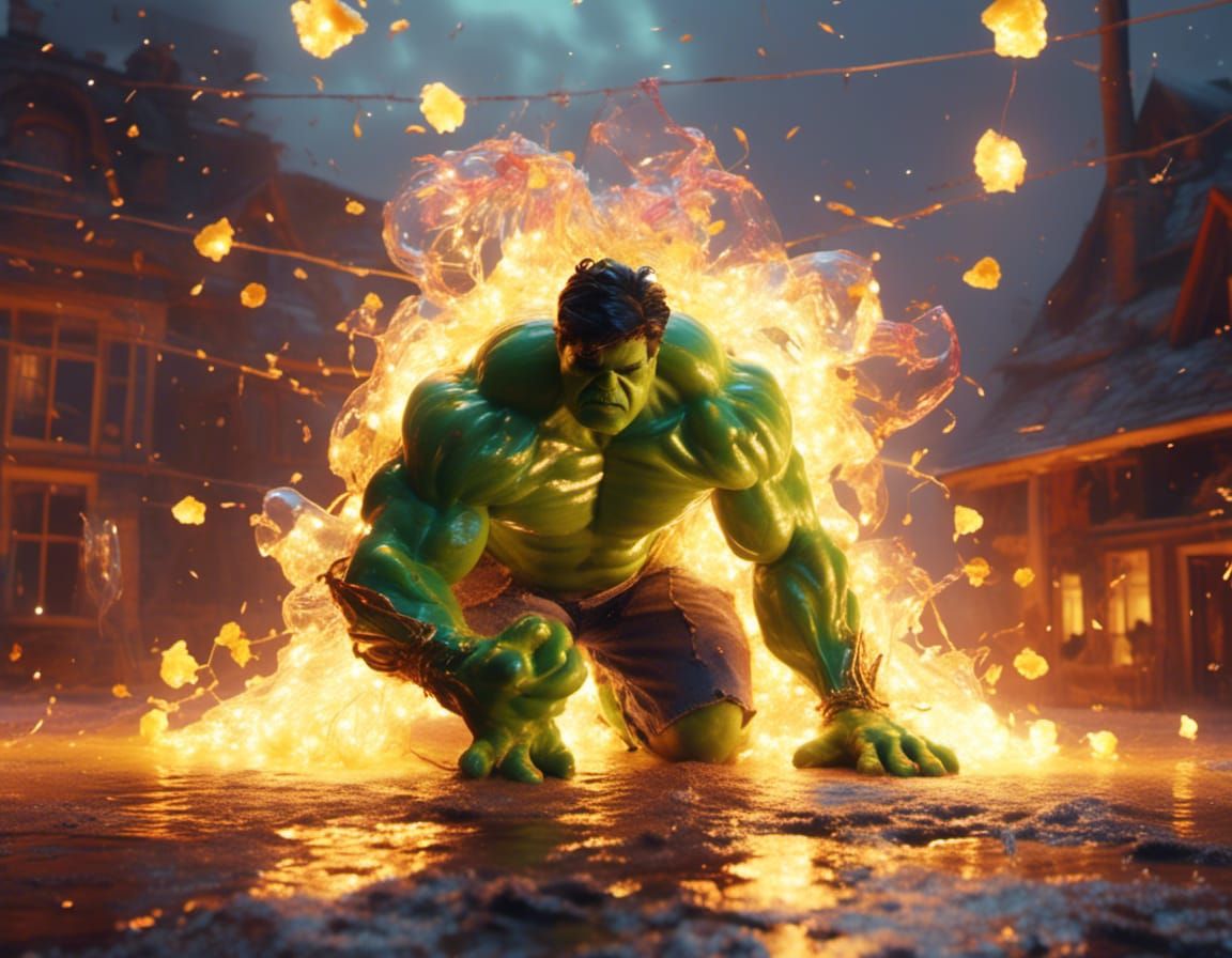 Hulk's Electrical Shockwave Punch in Fire Rain
