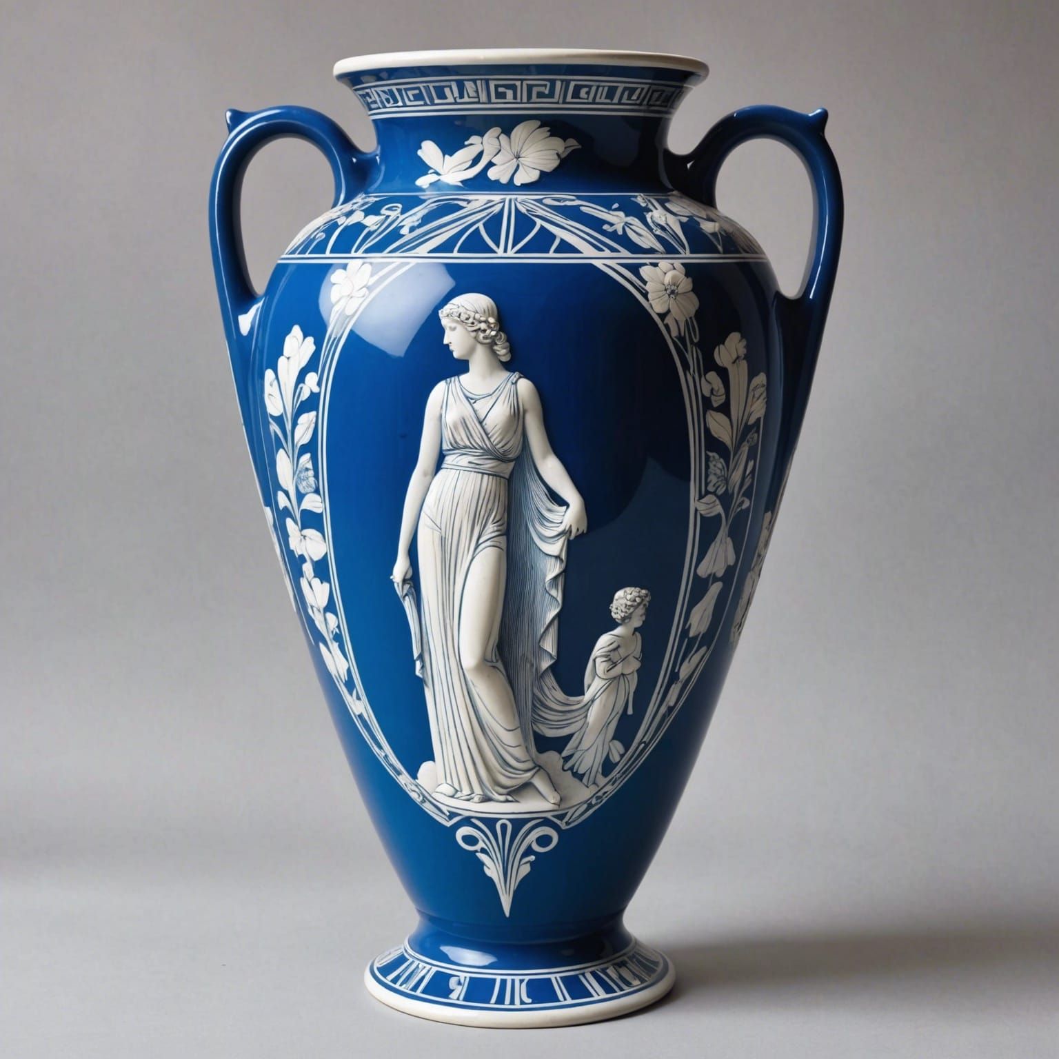 Art Deco style luminous greek vase in bright blue and white ...