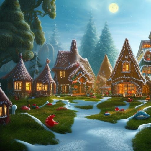 Gingerbread Village: Fantastical Matte Painting in 8k