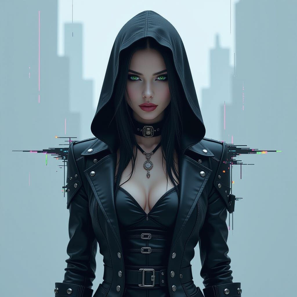 Mysterious Goth Woman in Cyberpunk Style