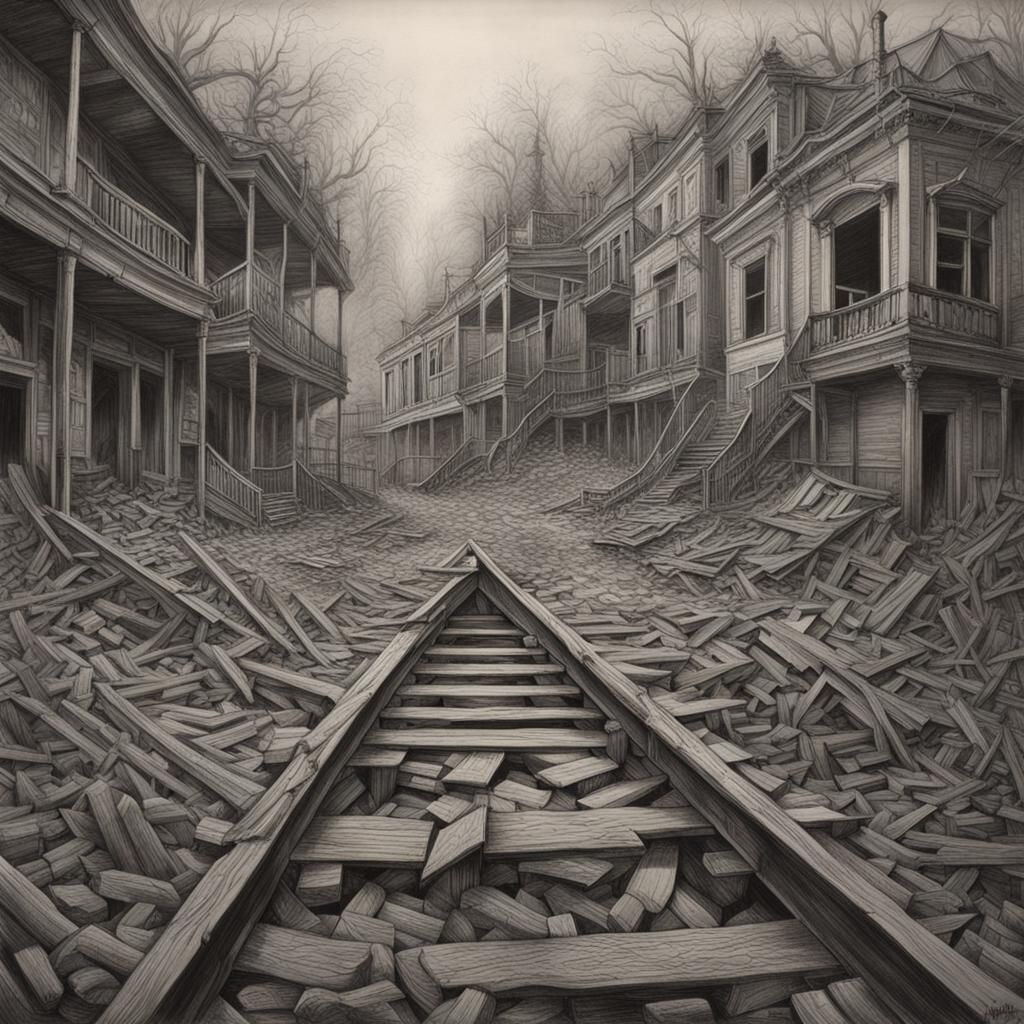 Abandoned Landscapes in Hyperdetailed Charcoal Drawing