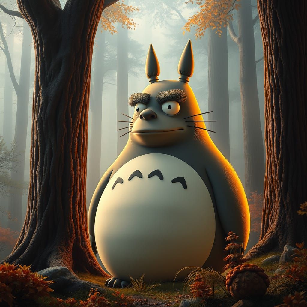 Homer Simpson Totoro in Mystical Forest