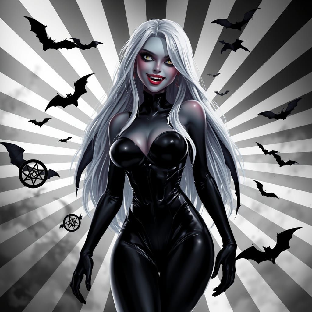 Ethereal Vampire Goddess in Cyberpunk Attire