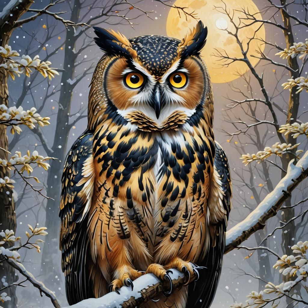 Colorful Owl Portrait in Oil Painting Style
