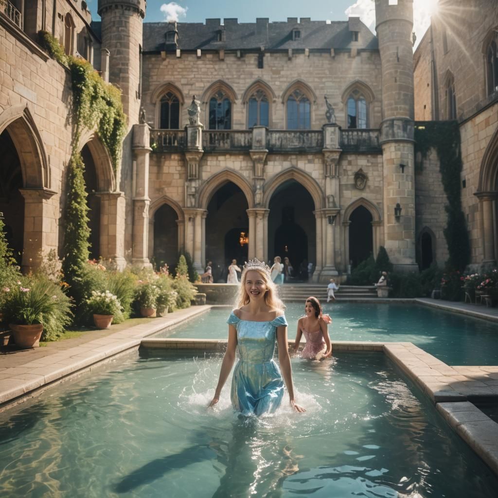 Queen and Maiden Enjoying Castle Swimming Pool