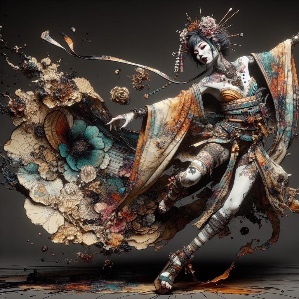 Punk Geisha Dances in Romantic Fantasy: Modern Art