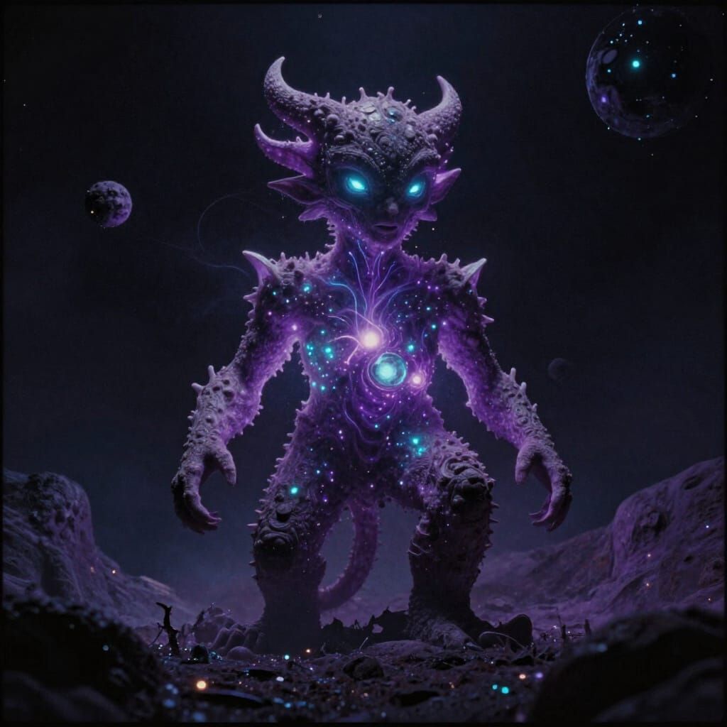 Unfathomable Cosmic Being in Ethereal Violet and Cyan