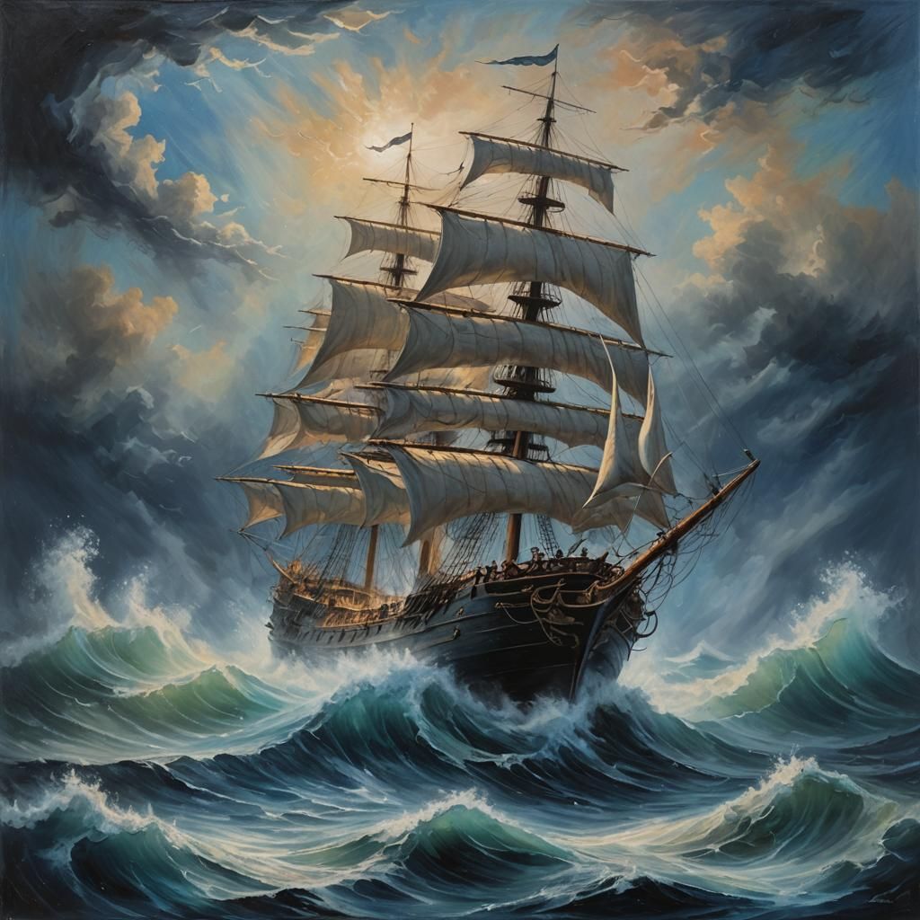 Ghostly Flying Dutchman Battles Stormy Seas