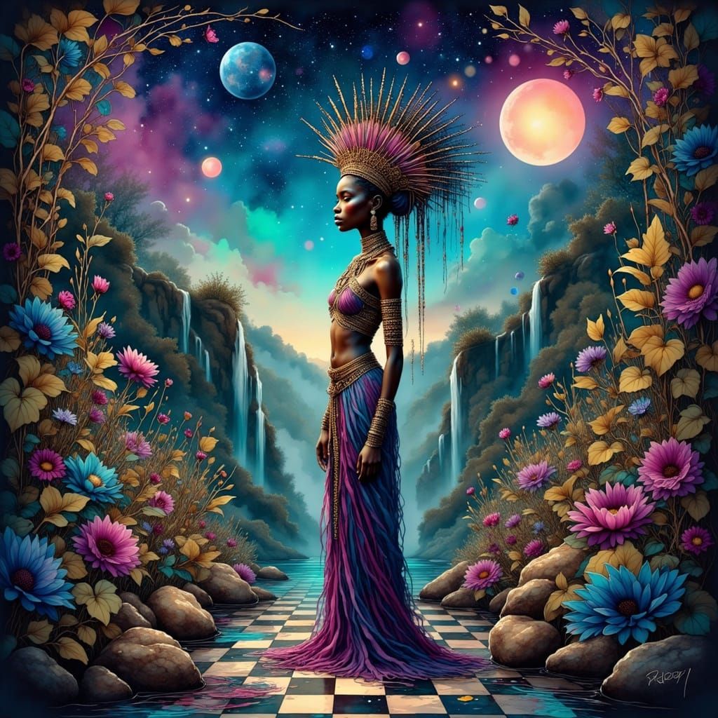 Regal African Queen Ruling Wonderland in Vibrant, Cyberpunk ...