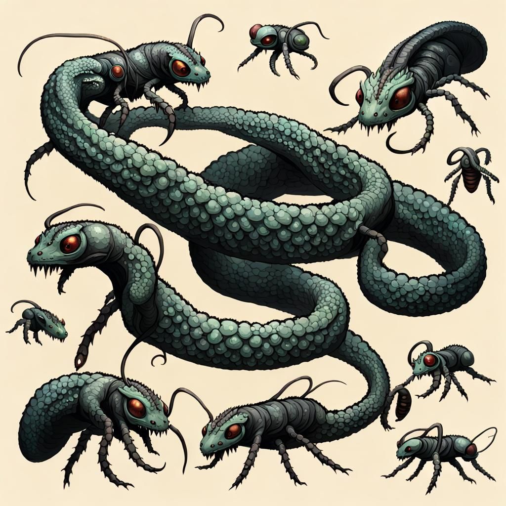 Lovecraftian Deep One Snake Ants Creature