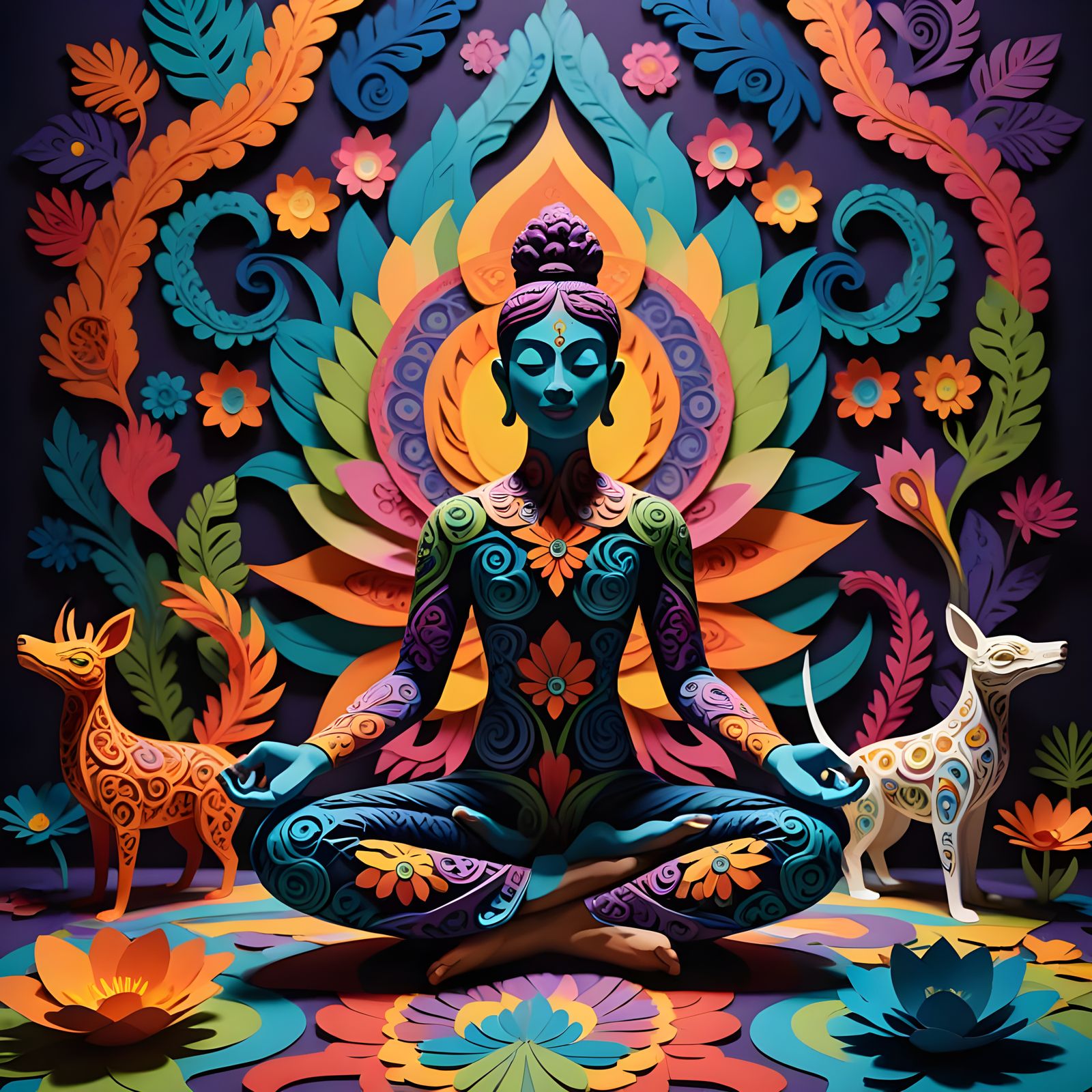 Kirigami Alebrijes Doing Yoga Poses