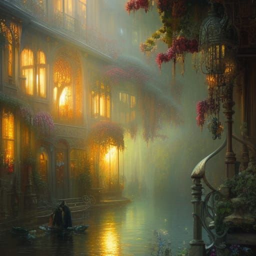 Cozy Cottage Sunroom Interior as Oil Painting