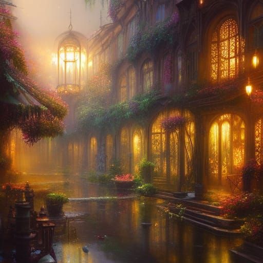 Cozy Cottage Sunroom Oil Painting