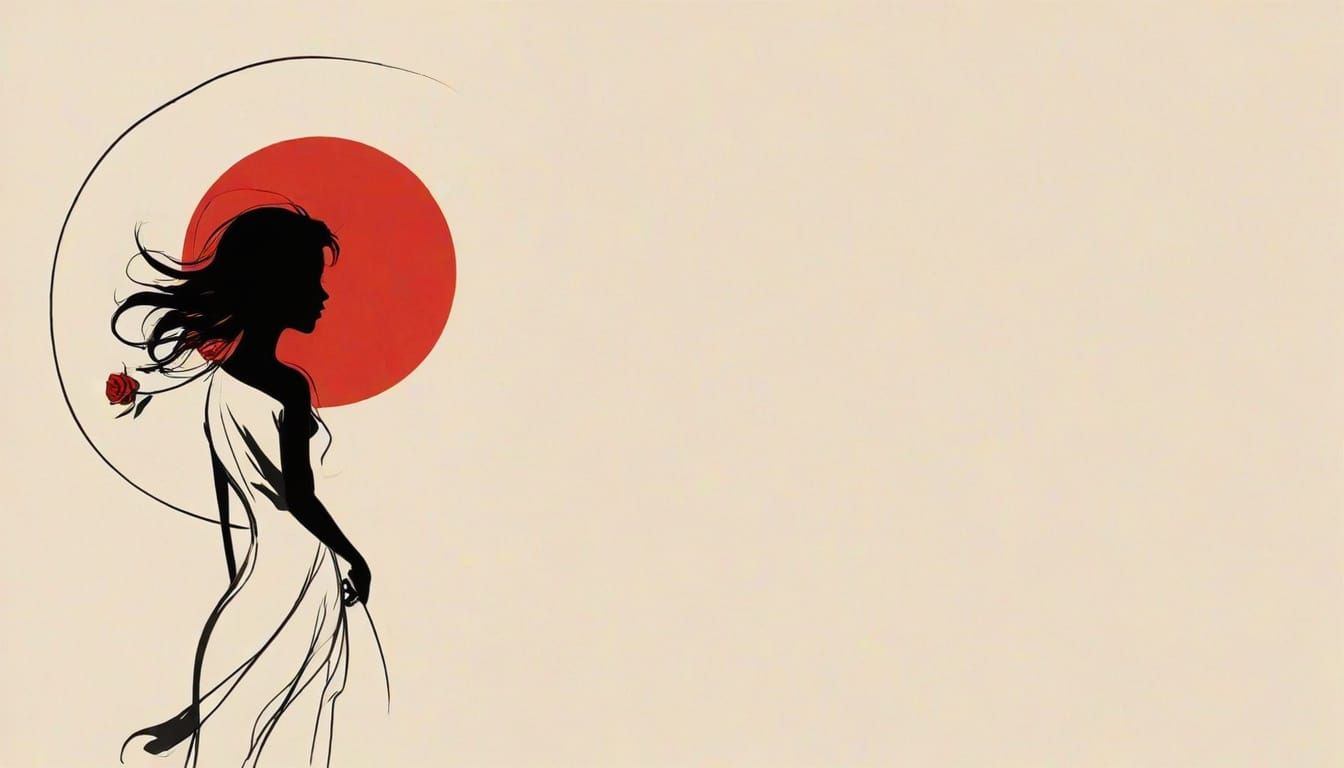 Elegant Abstract Woman Silhouette in Japanese Ink Style