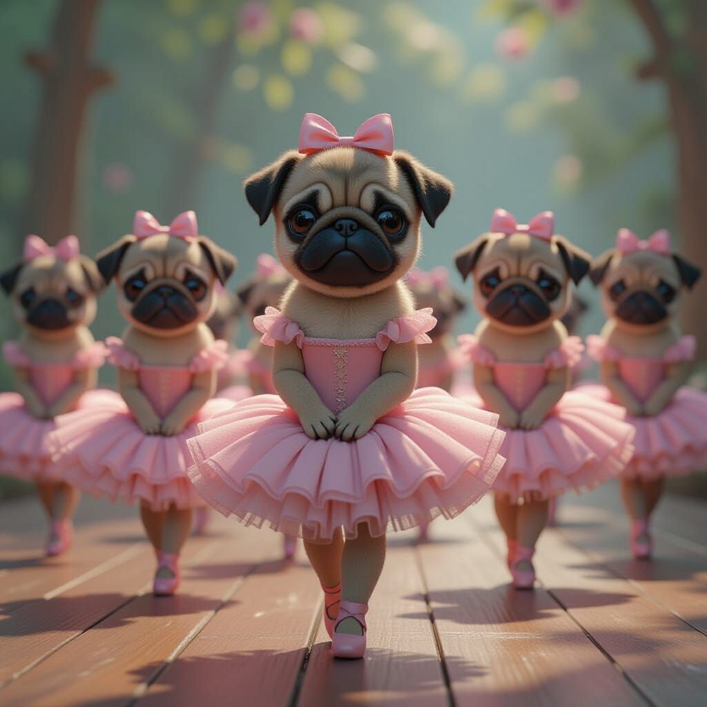 Pug Ballerinas in Detailed Fantasy Concept Art