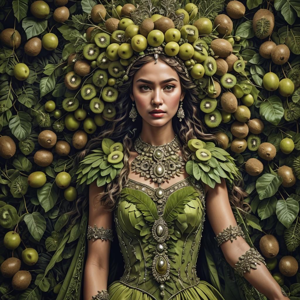 Kiwi Goddess in Hyperrealistic Digital Art