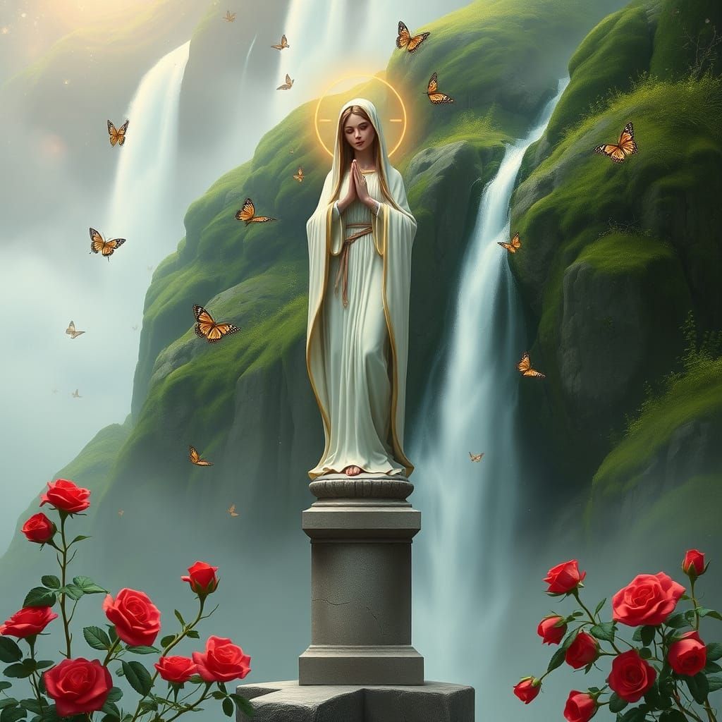 Ethereal Virgin Mary in Garden Sanctuary