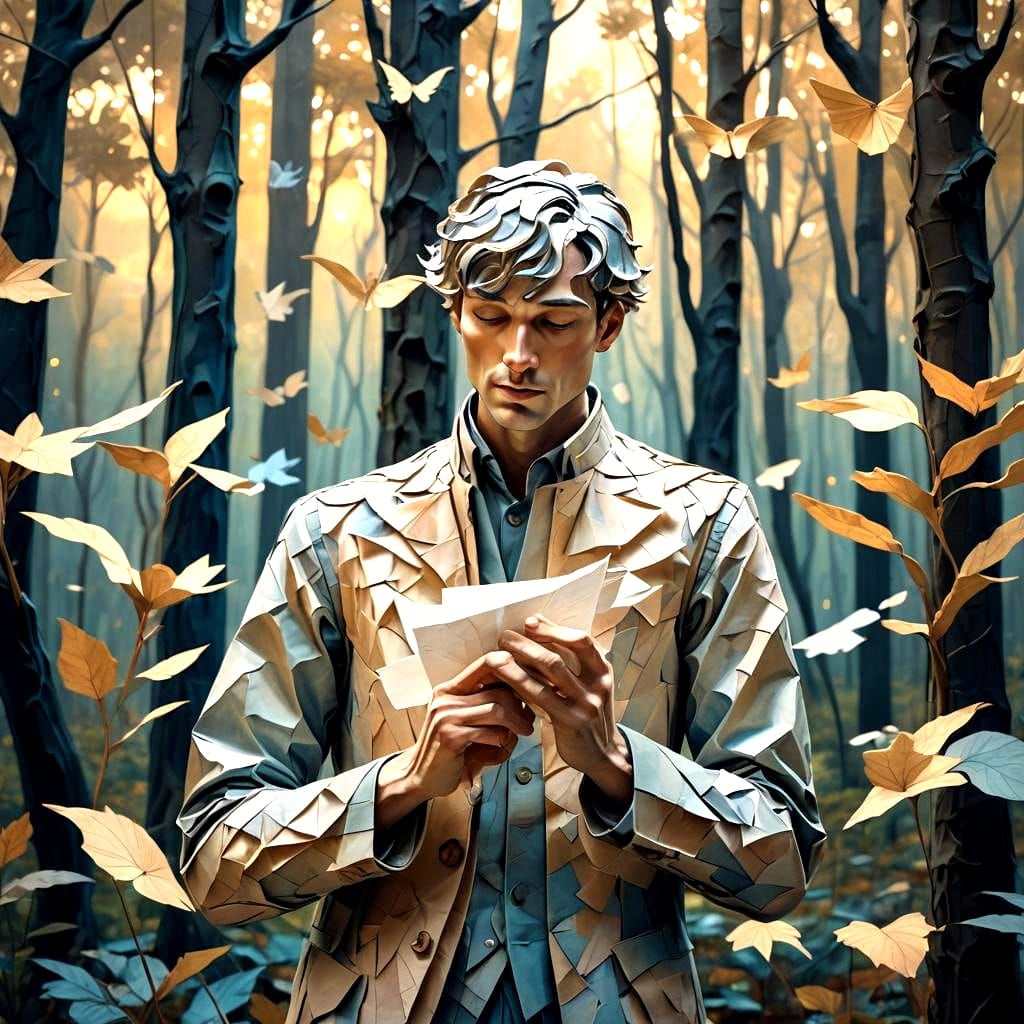 Intricate Paper Man: Detailed Matte Painting