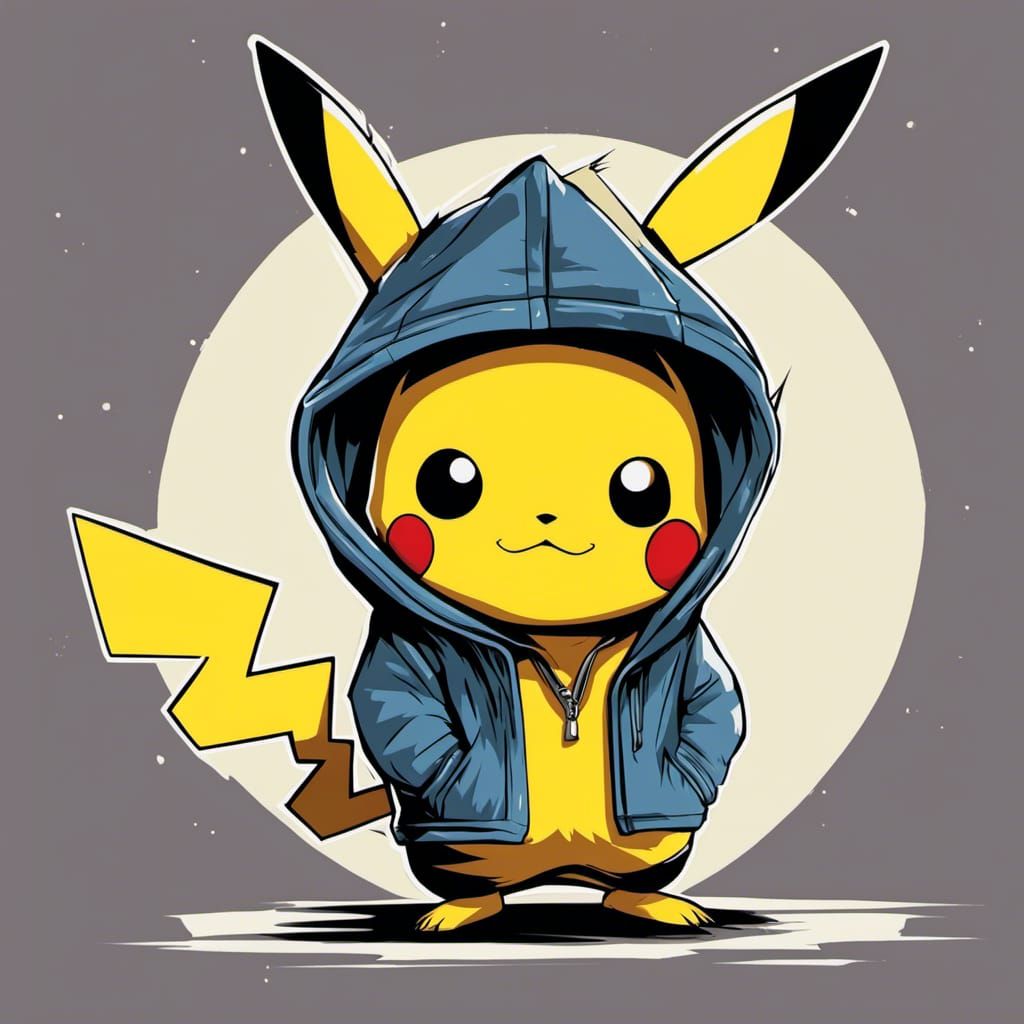 Pikachu in Hoodie: Minimalist Inkpunk Vector Art