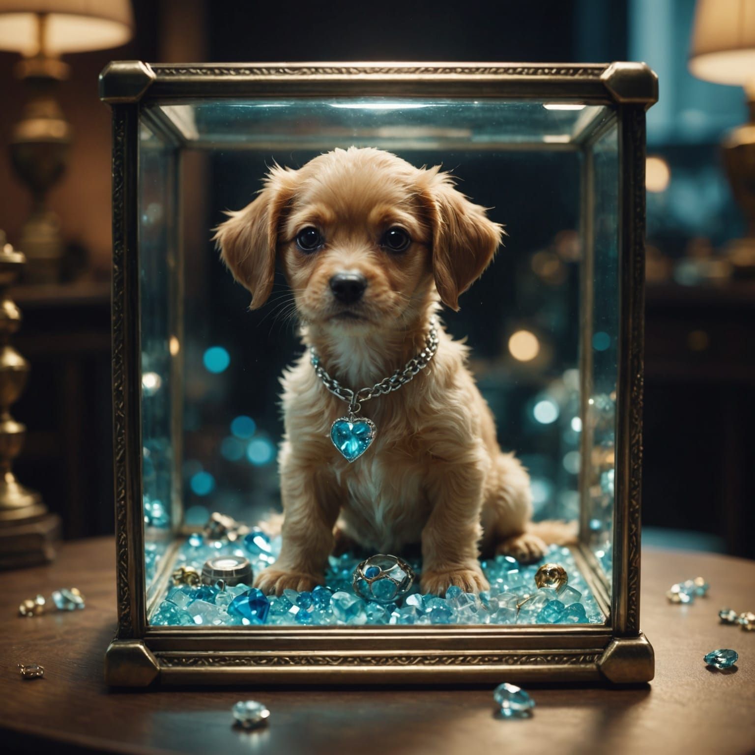 Miniature Puppy in Glowing Jewelry Box