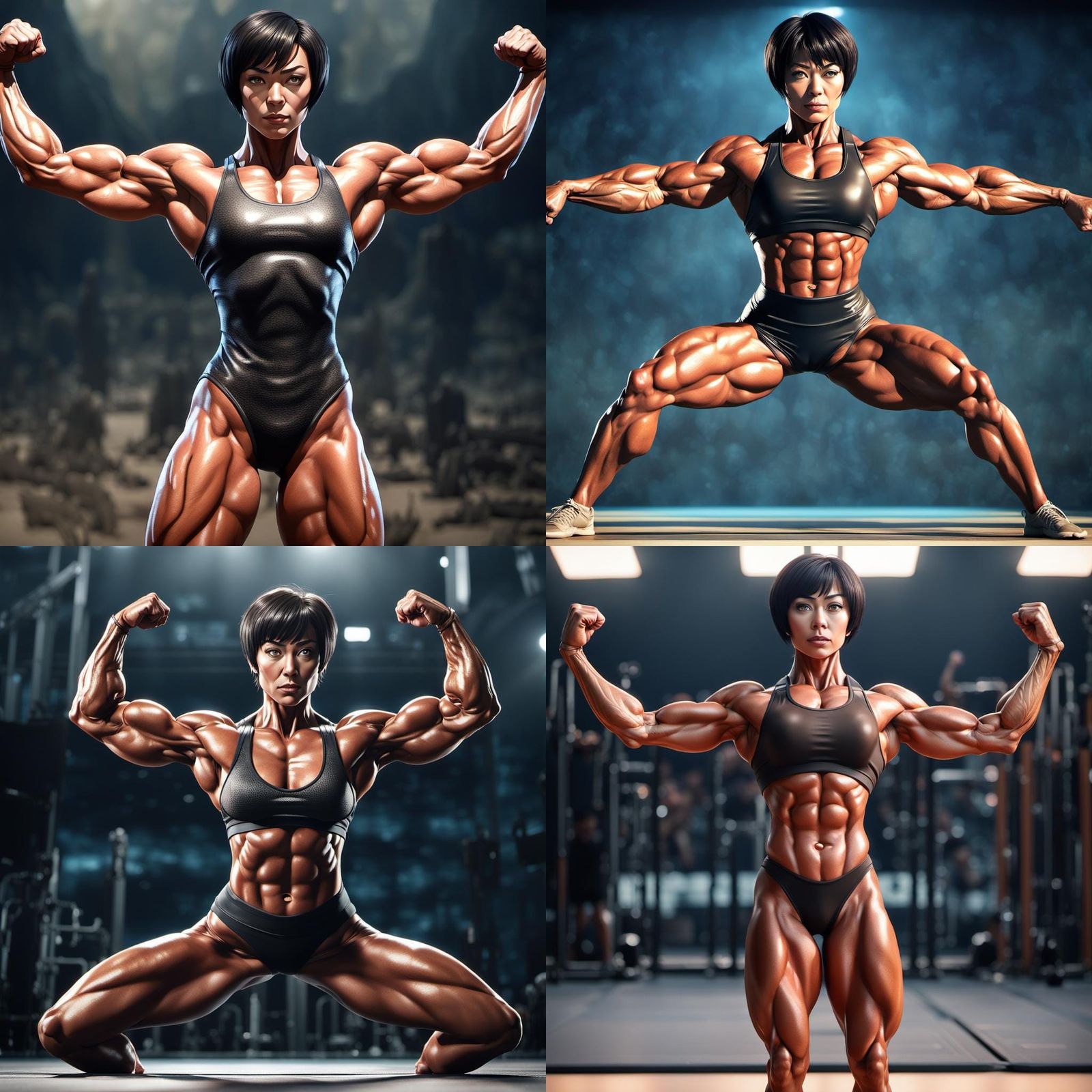 Hyperbolic Female Bodybuilder in Anime Style