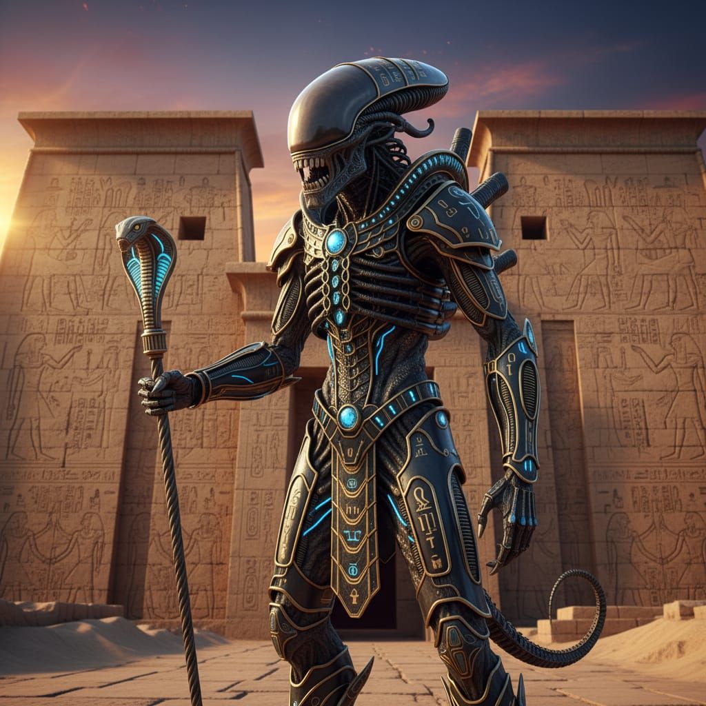 Alien Xenomorph in Ancient Egyptian Hieroglyph Style