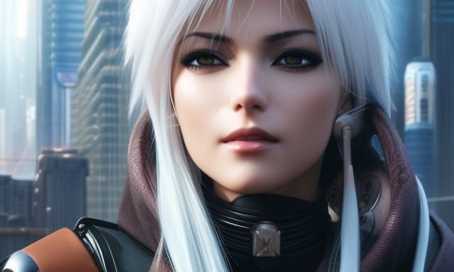 Anime Woman in Cyberpunk City Digital Art