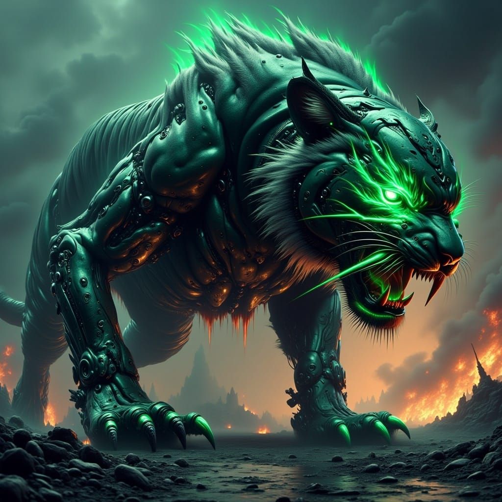 Cyberpunk Tiger Unleashes Fury on a Post-Apocalyptic World