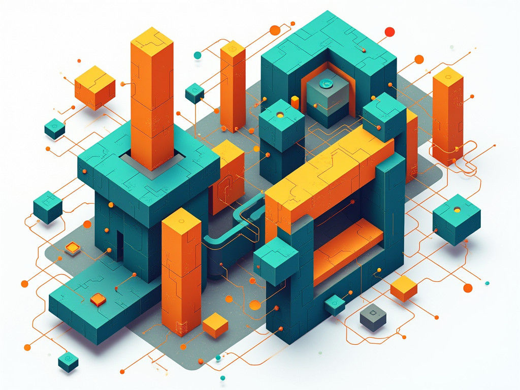 Abstract Cubist Blockchain Diagram in High-Tech Style