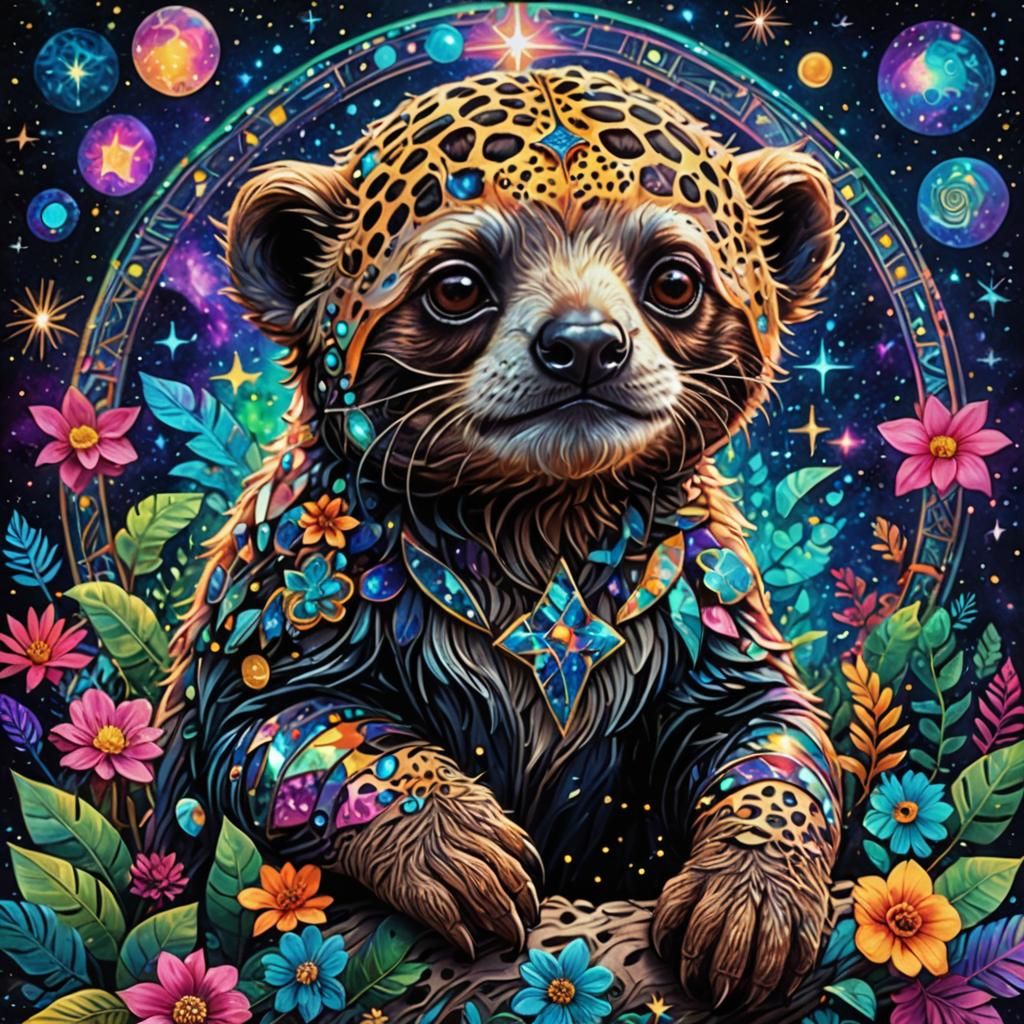 Cross a micro sloth with a leopard 8k resolution holographic...