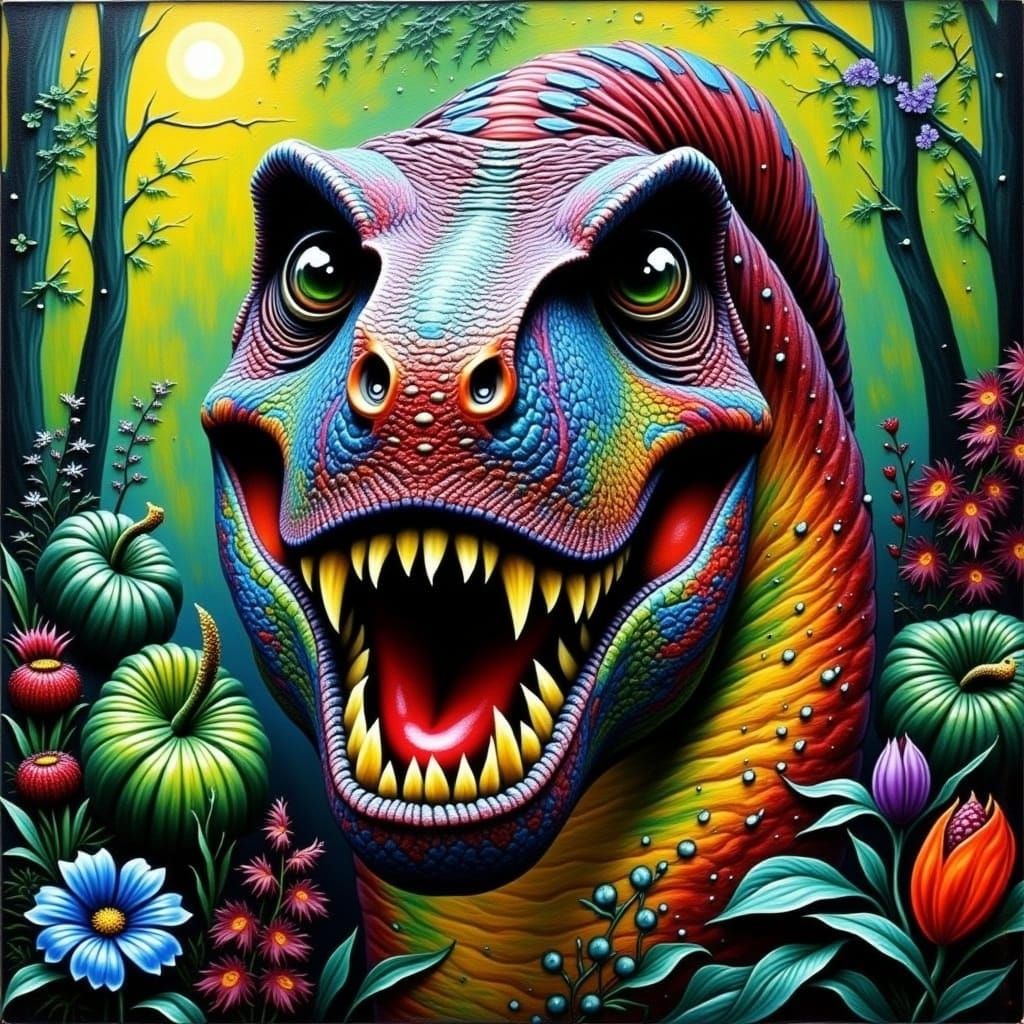 Tyrannosaurus Rex Portrait in Impasto Style