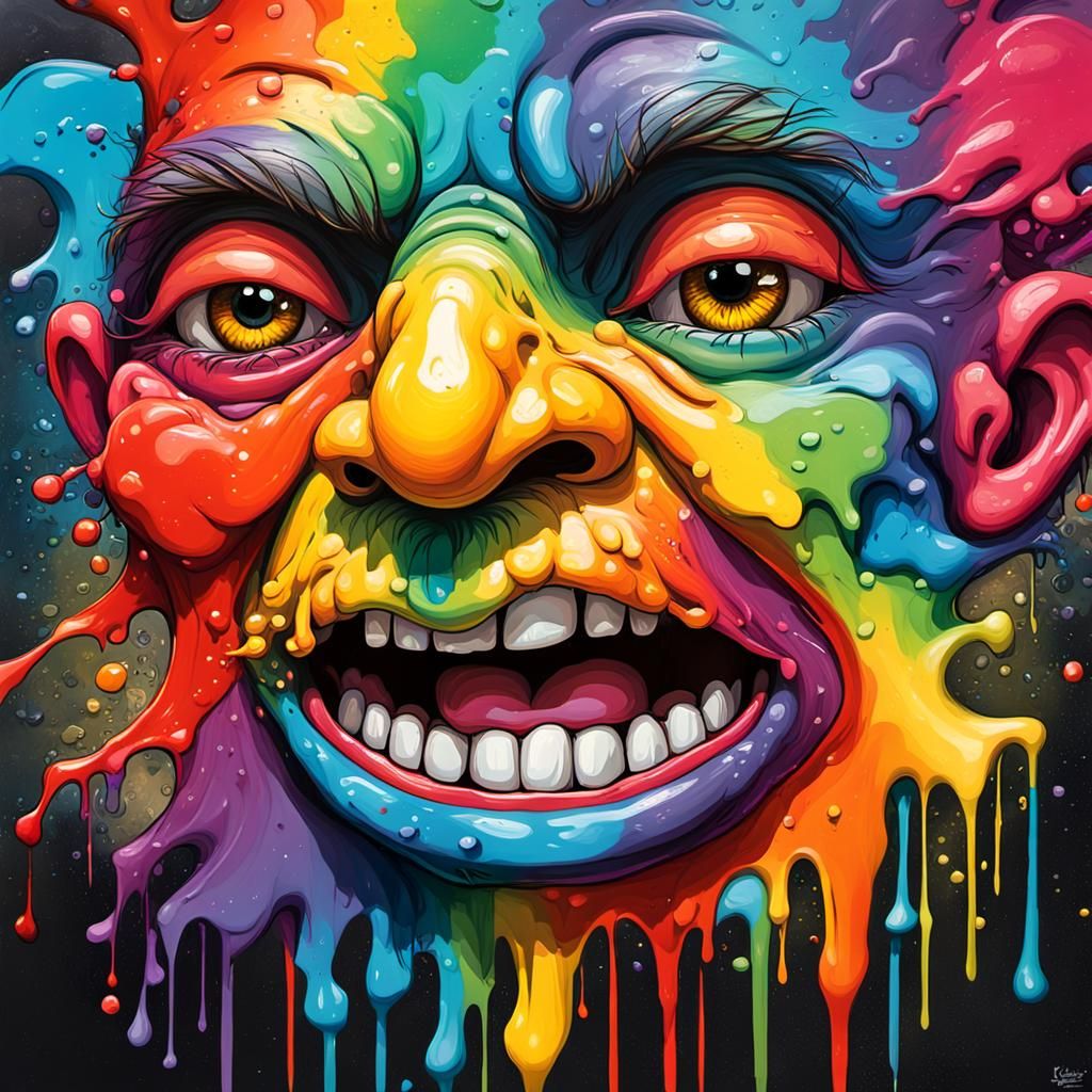 Rainbow Feces Graffiti Art with Expressive Brushstrokes