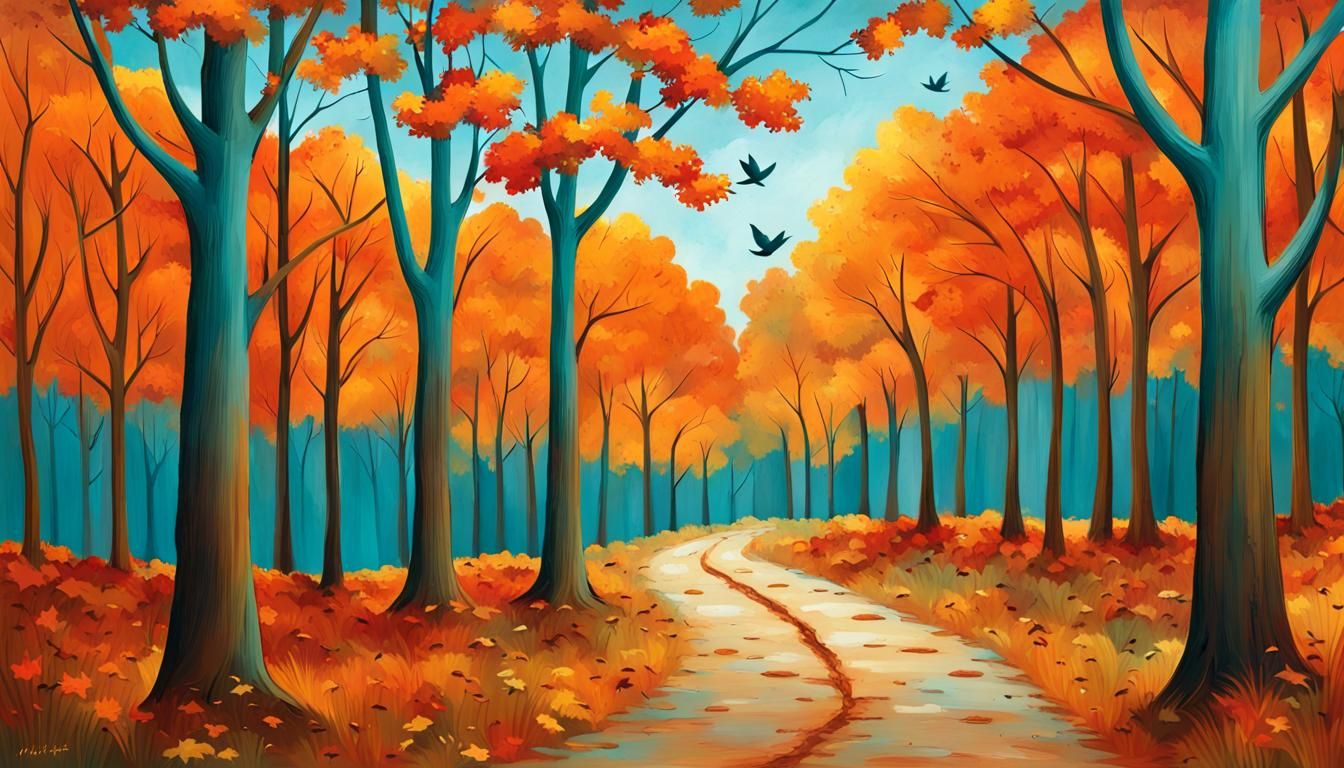 Maple Forest Path in Autumnal Colors