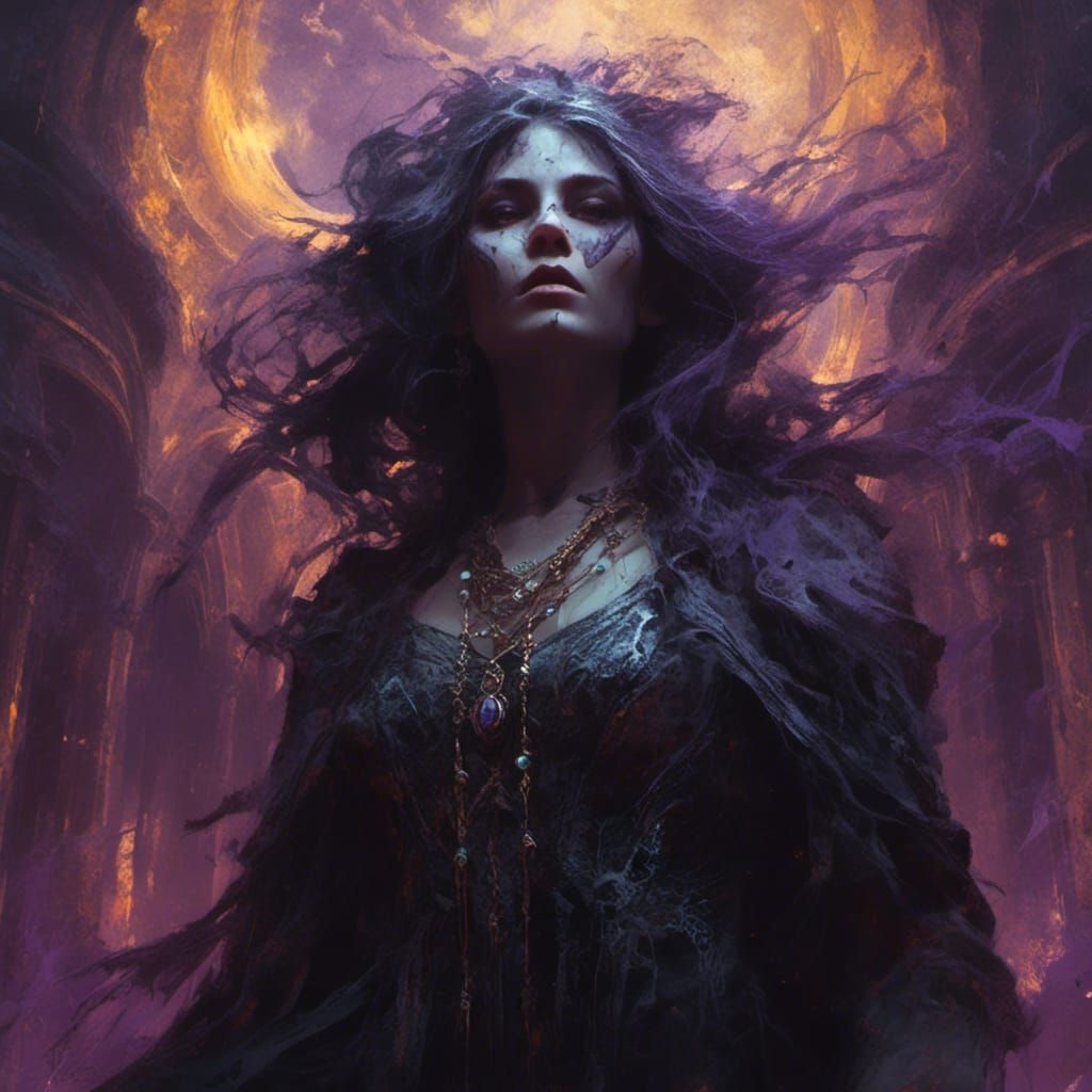 Dark Fantasy Sorceress Surrounded by Mystical Energies