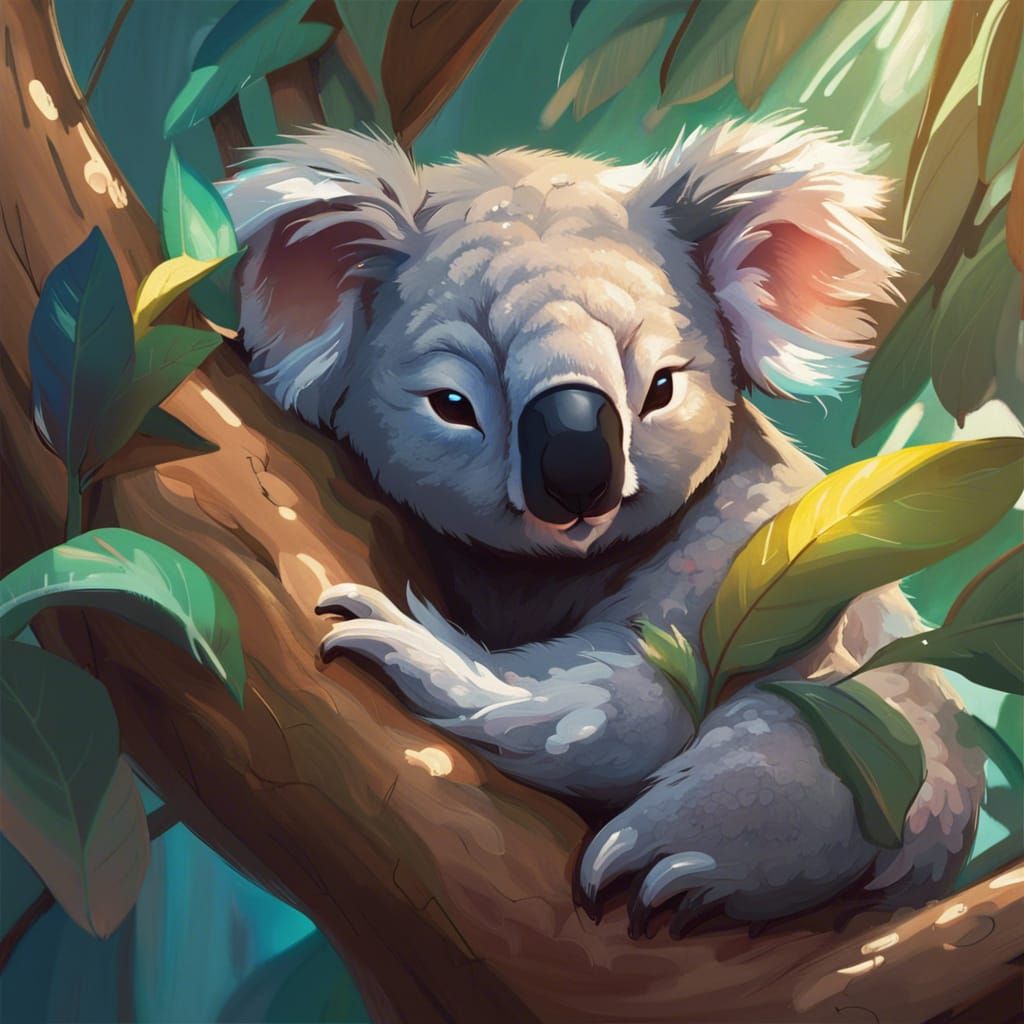 Adorable Koala Sleeping: Digital Art Portrait