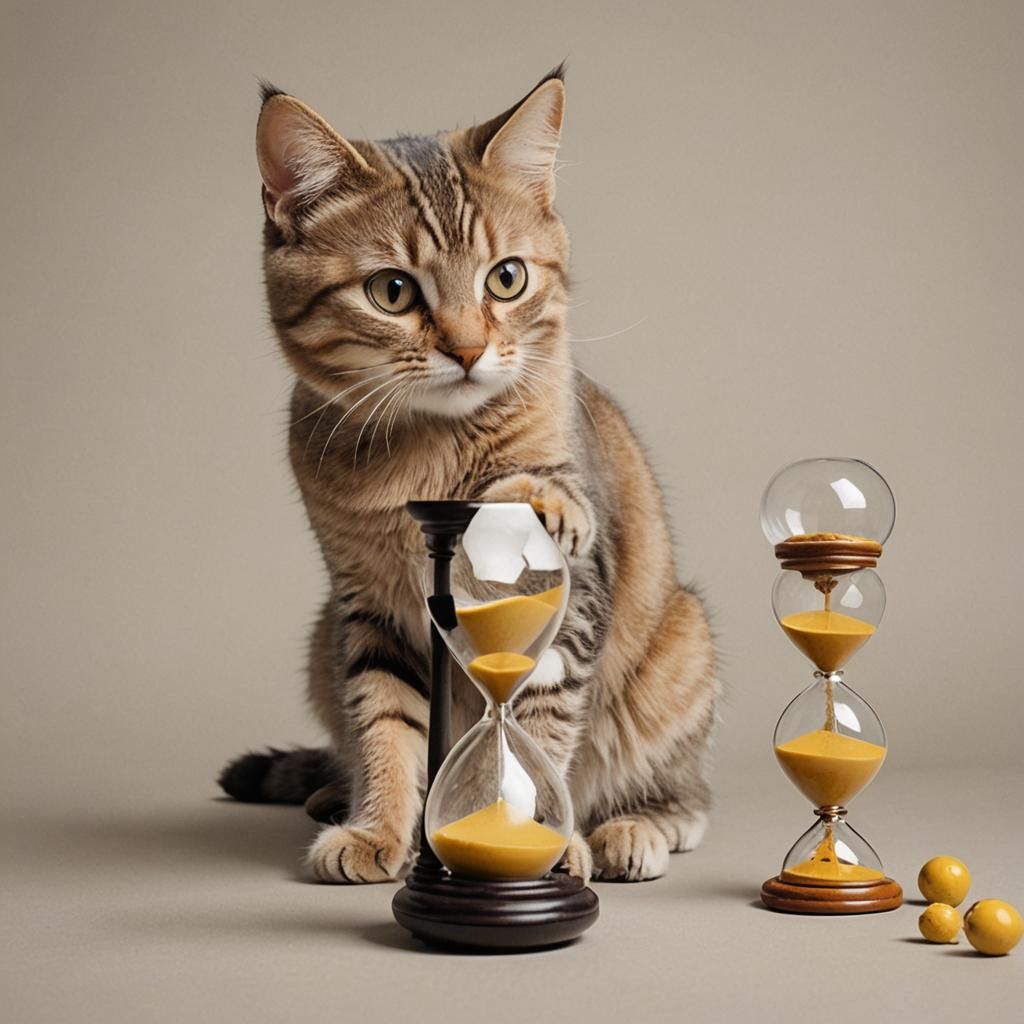 Cat Amused by Hourglass