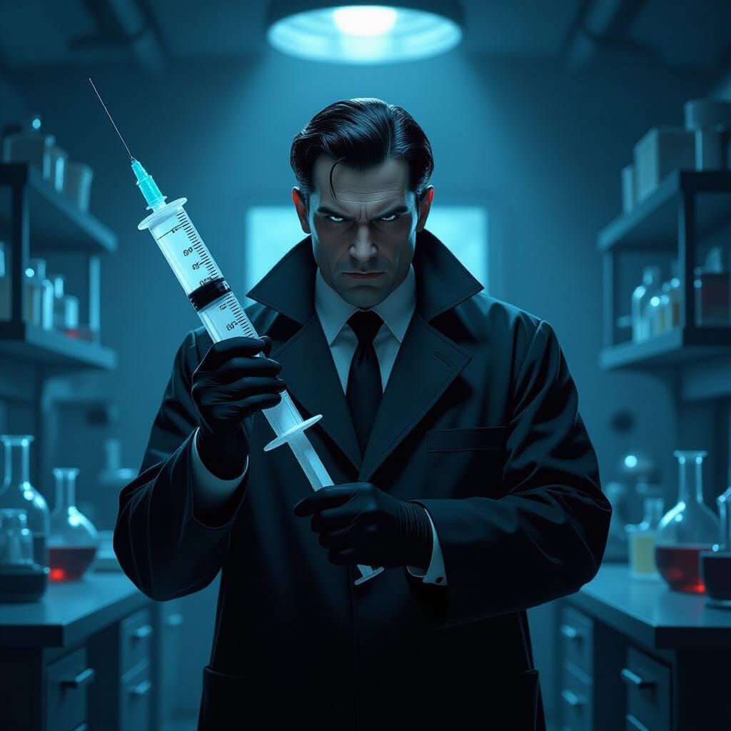 Menacing Doctor with Syringe in Fantasy Art Style