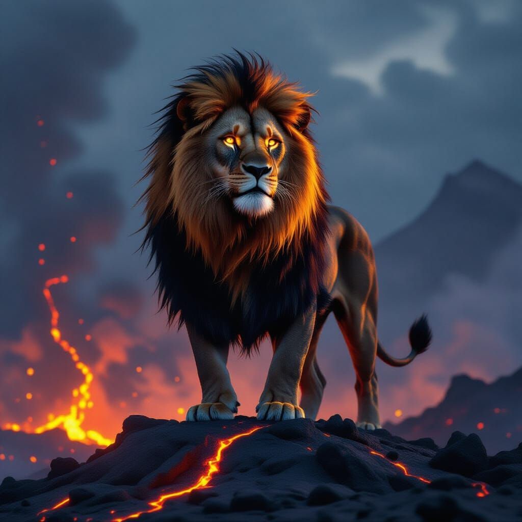 Obsidian Lion with Molten Gold Mane