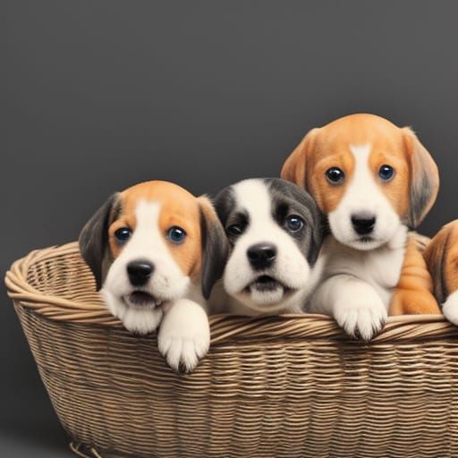 Dachshund Puppies Play in Wicker Basket