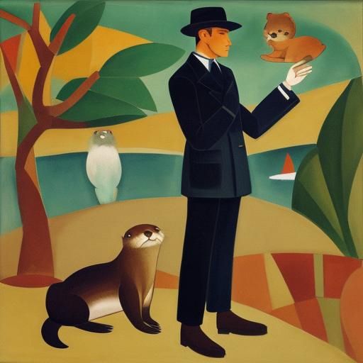Whimsical Otters in Early 20th-Century Style