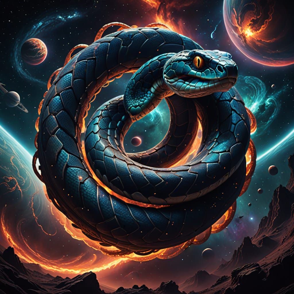 Cosmic Serpent Around Planet in Vibrant Nebulae
