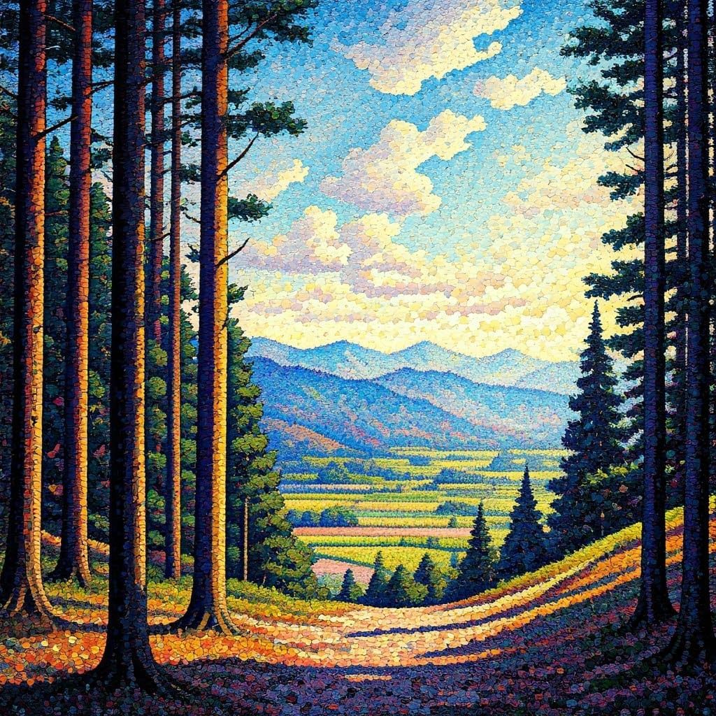 Captivating Pointillism Landscape in Impressionist Style