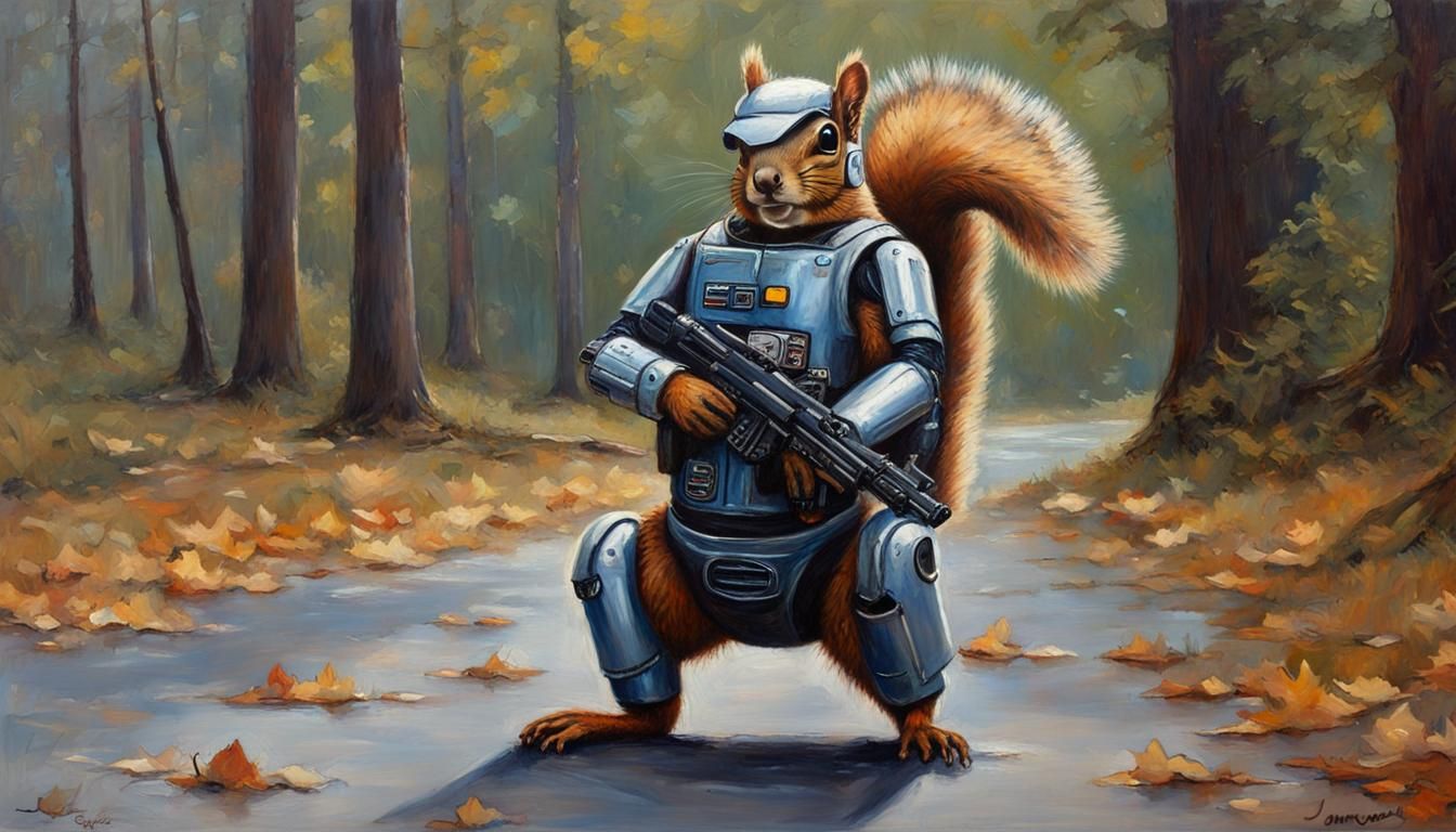 Squirrel as Robocop in Oil Painting Style