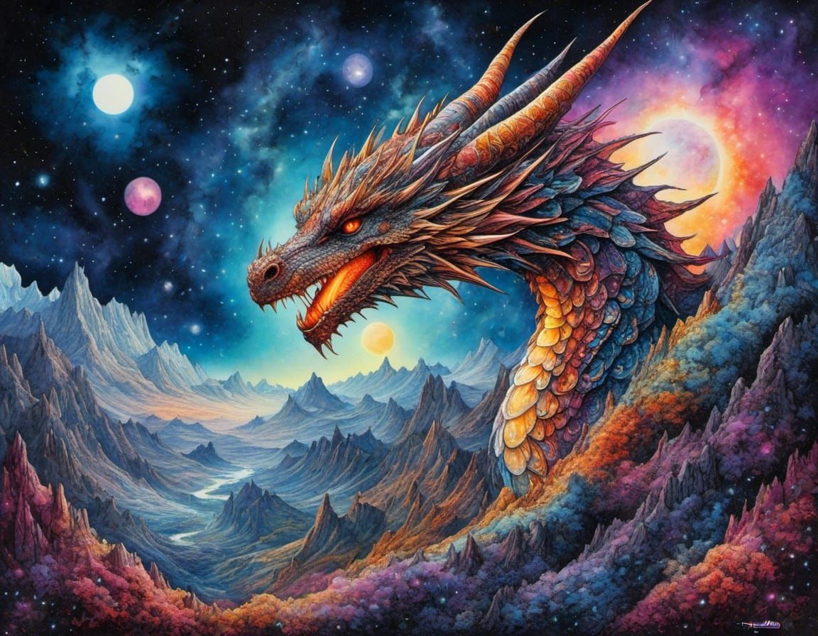 Nebula Dragoness Portrait in Fine Art Style