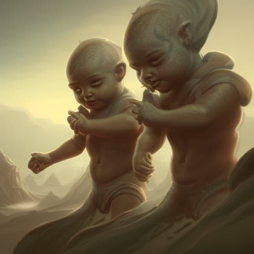 Twin Babies in Detailed Fantasy Art