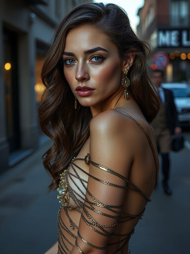 Woman in Gold Body Straps, Hegre Photography Style